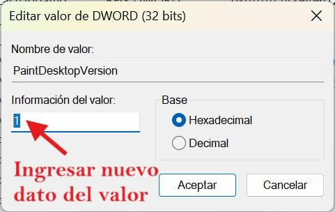 Cambiar el valor de registro de PaintDesktopVersion