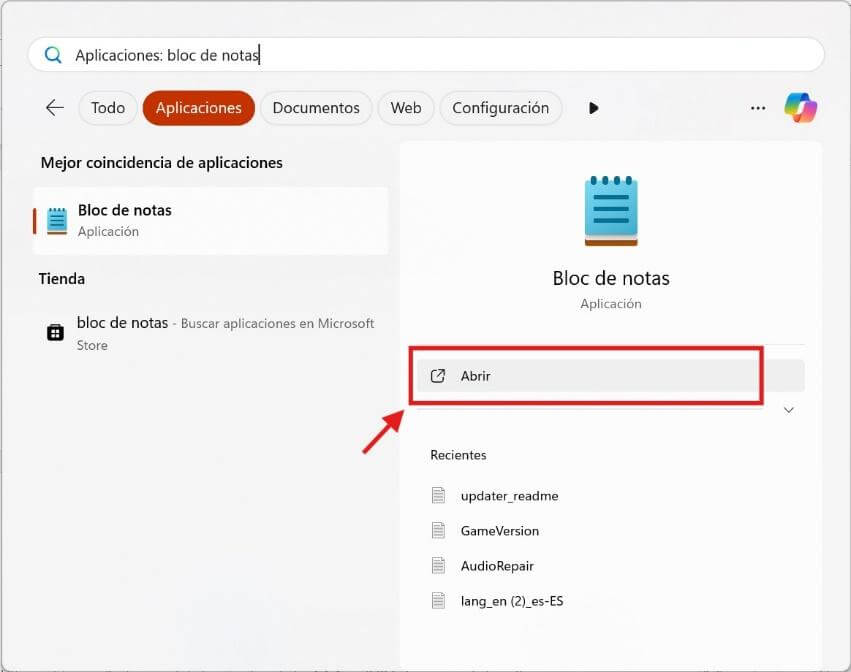 Abrir el Bloc de notas