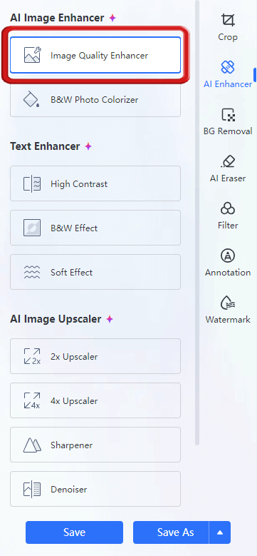Herramienta de Mejorador de la Calidad de Imagen de WPS Photos