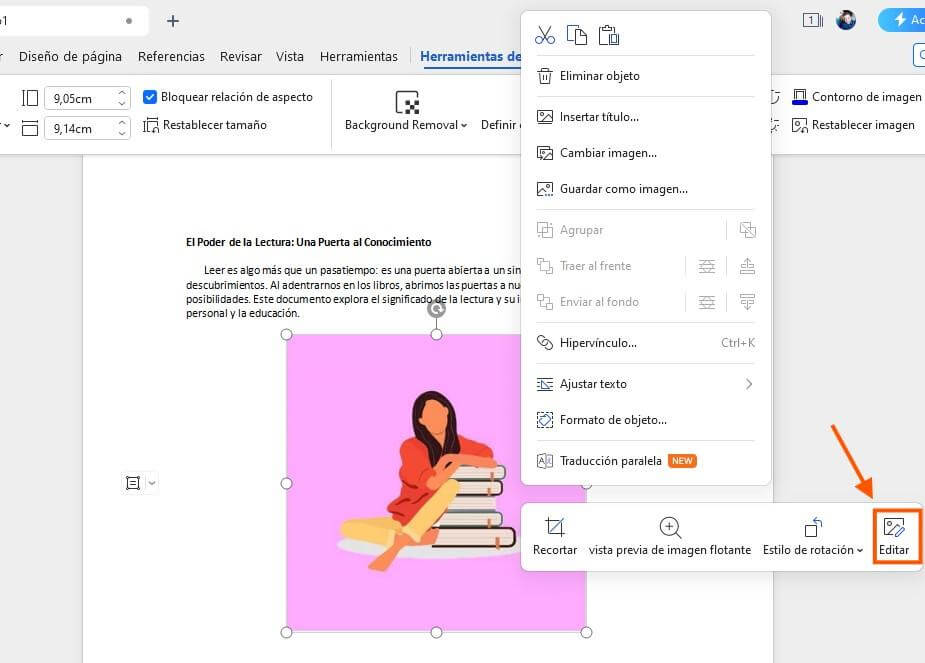 Editar imágenes en WPS Writer
