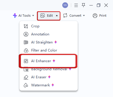Herramientas del Mejorador de IA de WPS Photos
