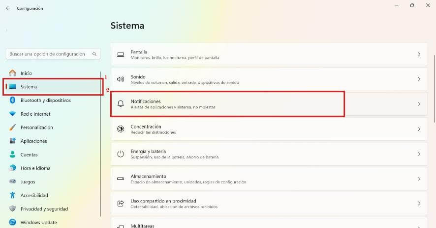 Notificaciones del sistema de Windows