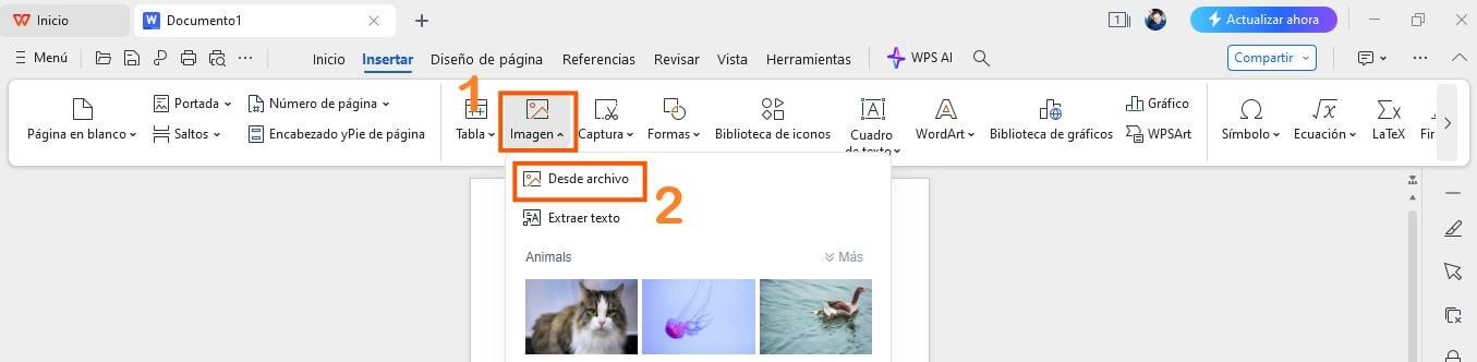 Insertar una imagen desde un archivo en WPS Writer