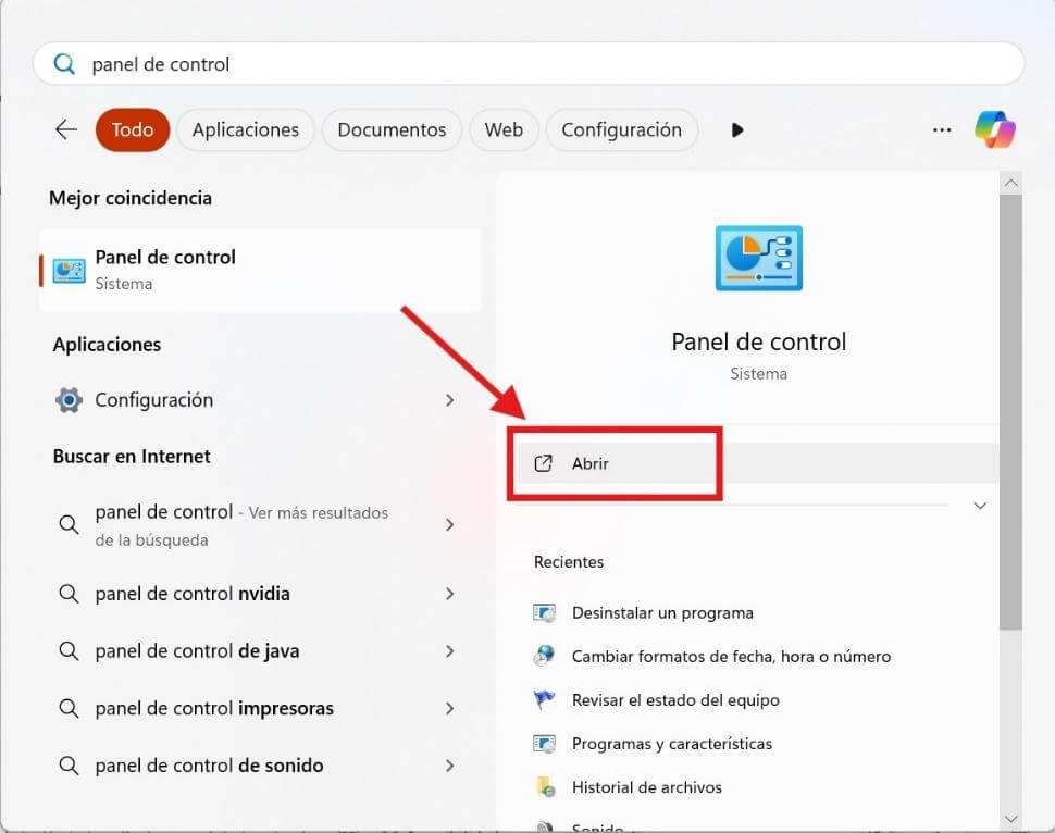 Abrir el Panel de control