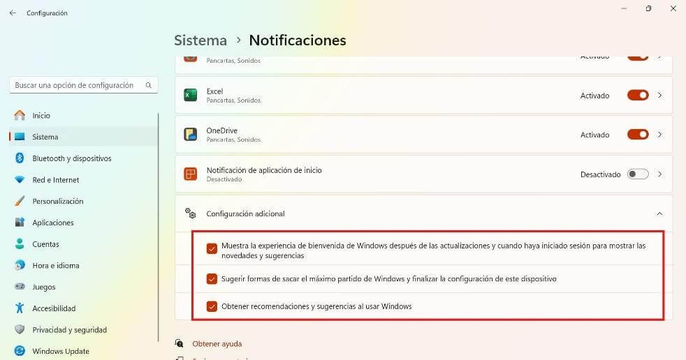 Desactivar los consejos de Microsoft