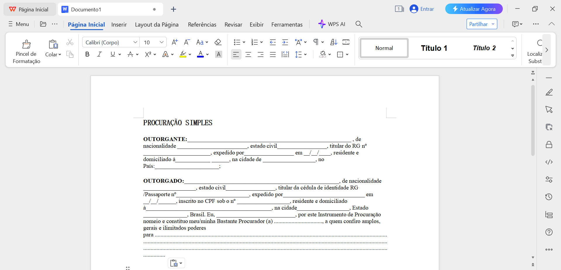 procuração simples no WPS Office