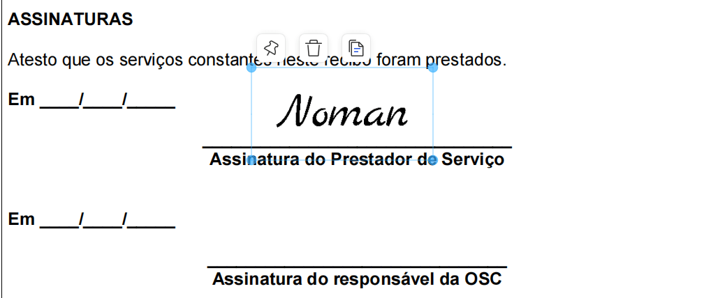 assinatura inserida no WPS Office
