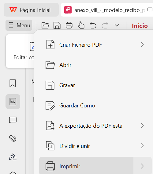 menu no WPS com botão de impressão