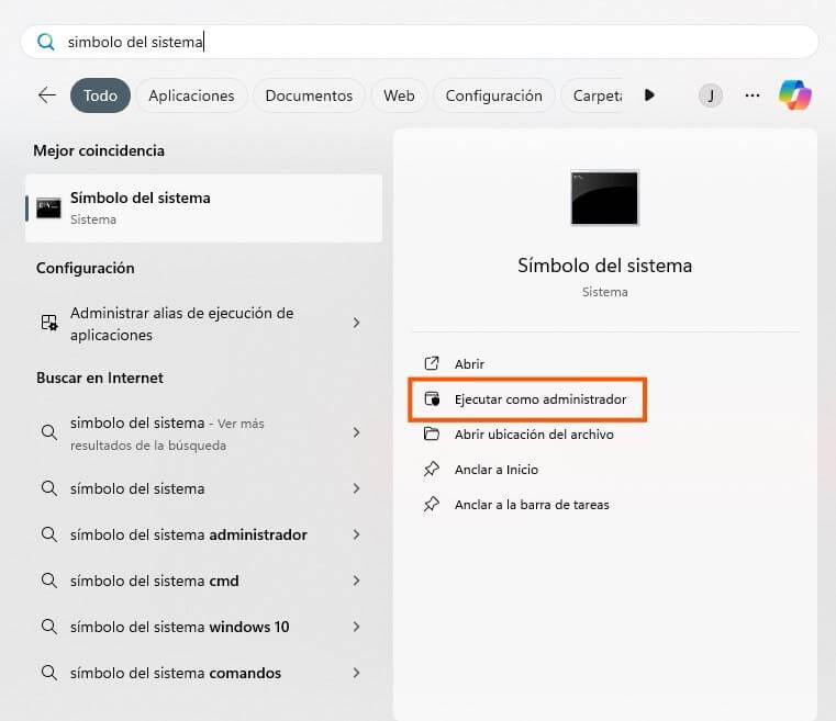 Abrir el Símbolo del Sistema.