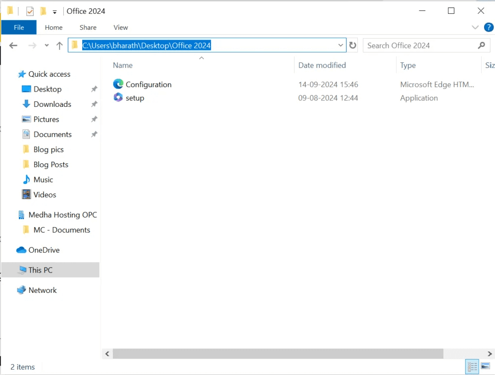 Copie la ruta de la carpeta Office 2024.