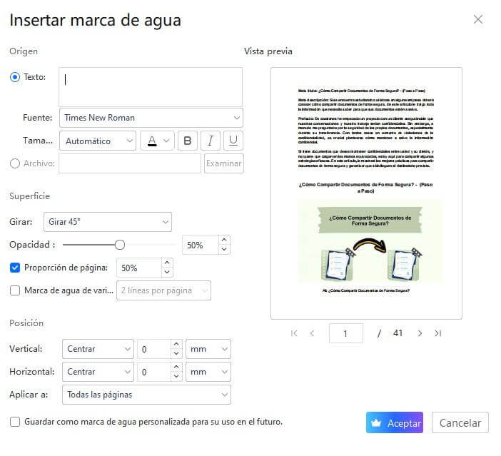 Configuración Personalizada de la Marca de Agua
