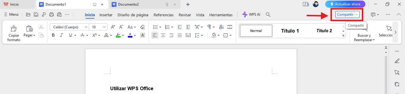 Opción Compartir de WPS Writer