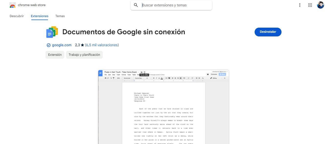 Permitir la Extensión de Documentos de Google Sin Conexión