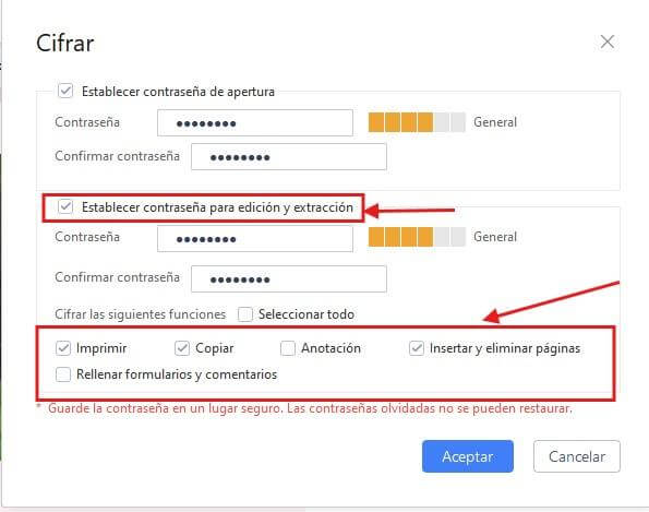 Establecer una contraseña de edición y extracción para PDF