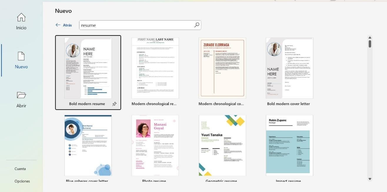 Plantillas de currículum de Microsoft Word