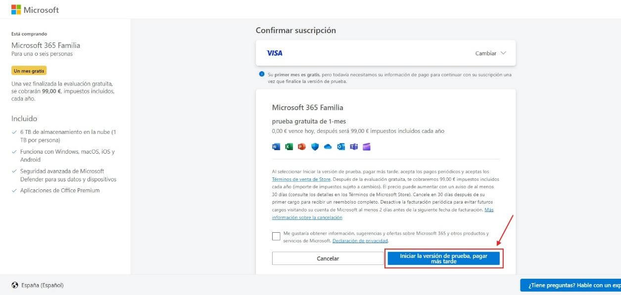 Iniciar la prueba gratuita de Microsoft 365
