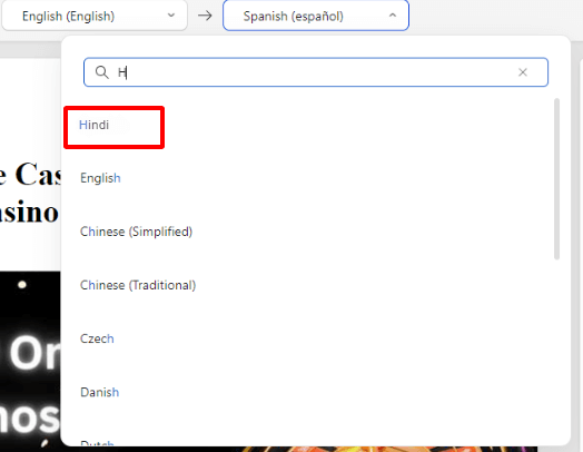 Choose Languages English to Hindi