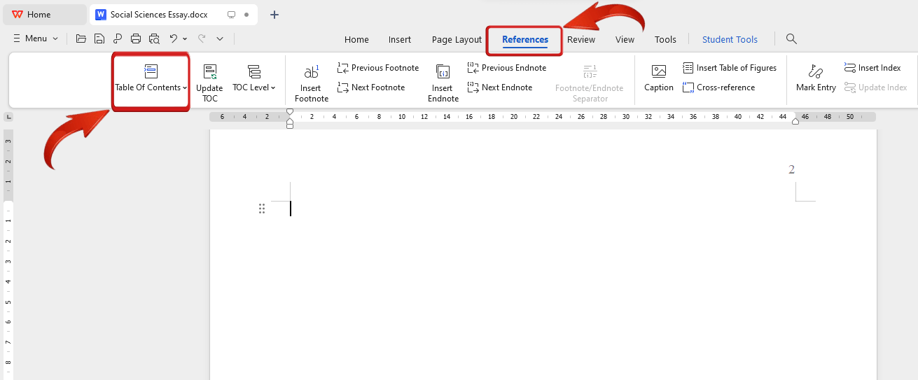 Tabla de contenidos WPS Office.