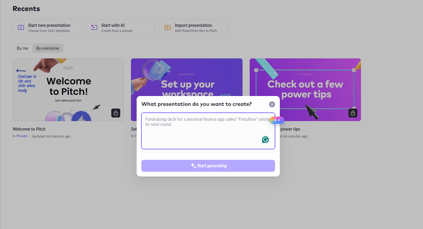 Start with AI in Pitch.com