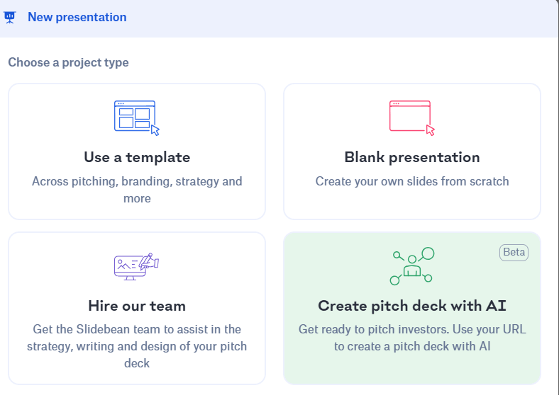 Create pitch deck with AI in Slide Bean