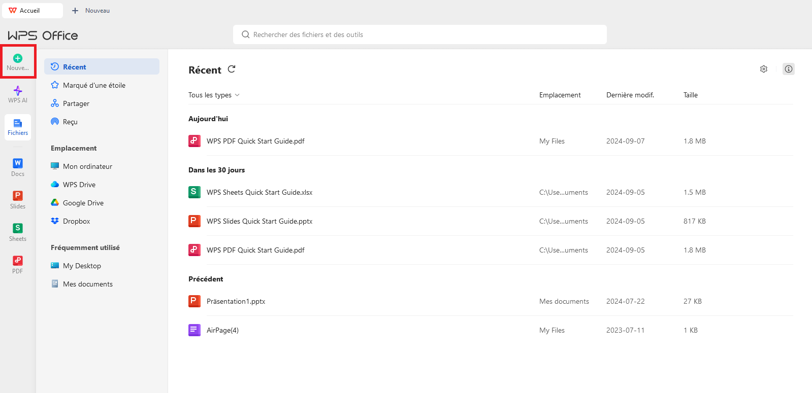 Ouvrir un fichier dans WPS Office
