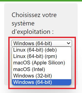 Sélectionnez votre système d'exploitation