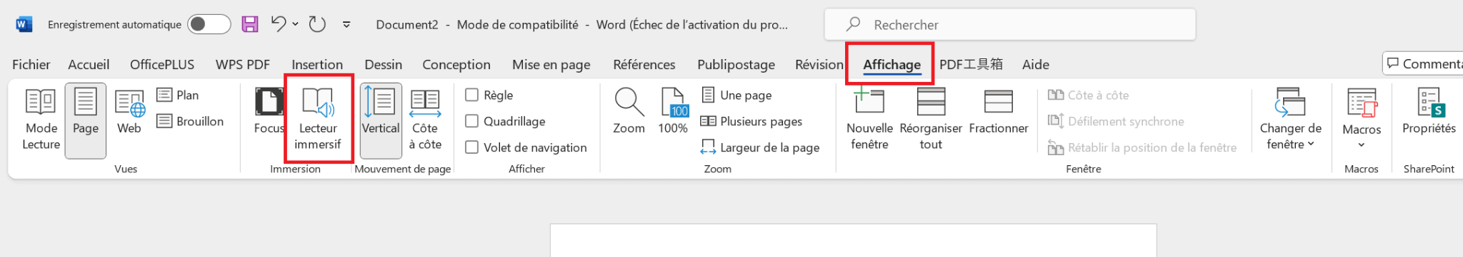 Onglet de la barre d'outils dans Microsoft Word 2021 pour Mac