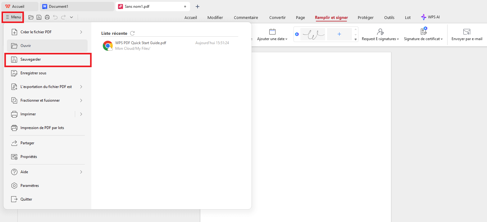 Enregistrer un PDF dans WPS PDF