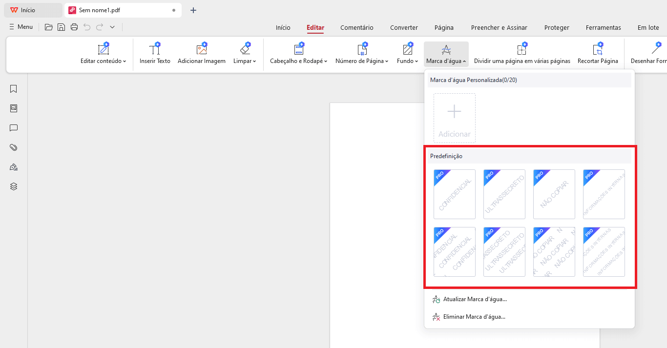 Marcas d'Água Padrão no WPS PDF