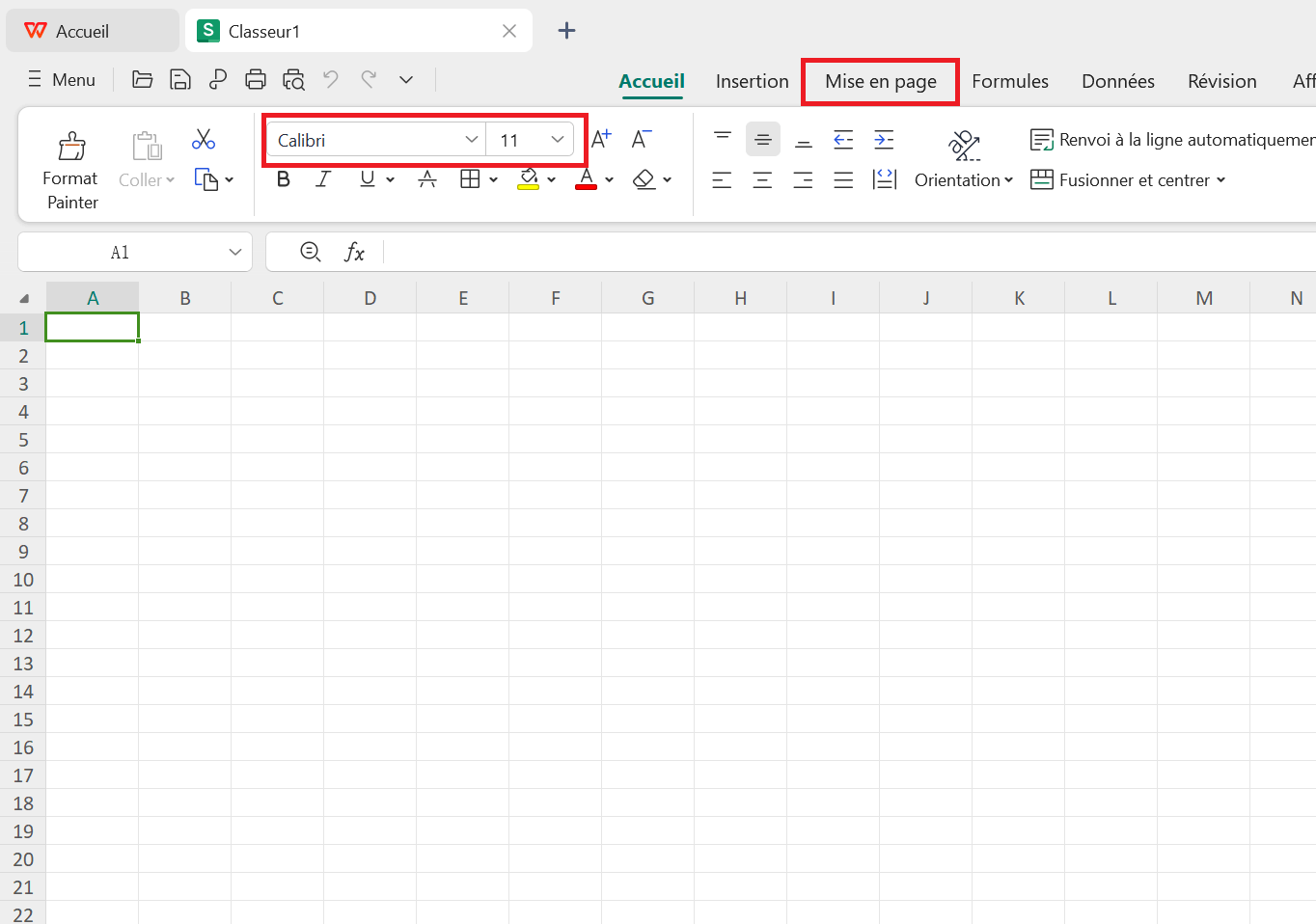 Fichier Excel ouvert dans WPS Spreadsheets indiquant où aller pour modifier le contenu