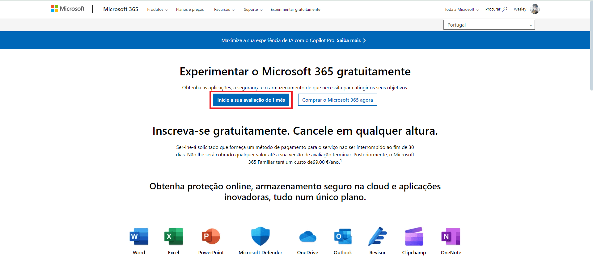 Períodos de Avaliação da Microsoft