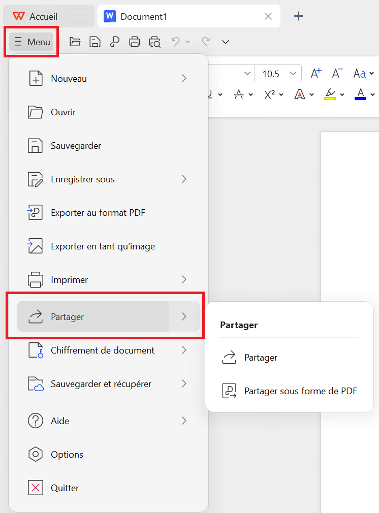 Affichage de l'endroit où aller pour partager un document une fois qu'il a été modifié
