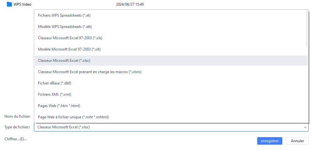 Exporter un tableau WPS au format Excel