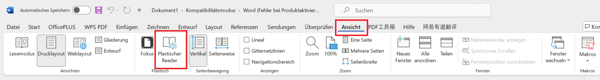 Symbolleiste in Microsoft Word 2021 für Mac Ansichtsregister