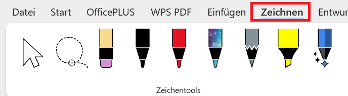 Zeichenwerkzeug in Microsoft Word mit verschiedenen Optionen