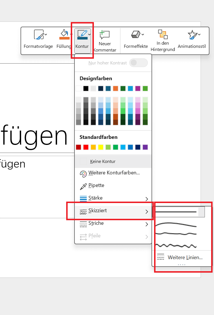 Anleitung zum Hinzufügen skizzierter Konturen in Microsoft PowerPoint