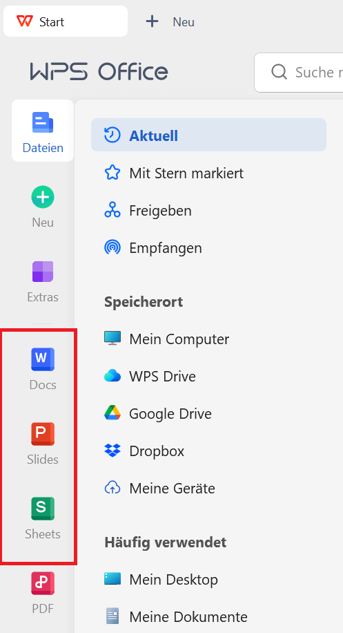 Anwendungen auswählen