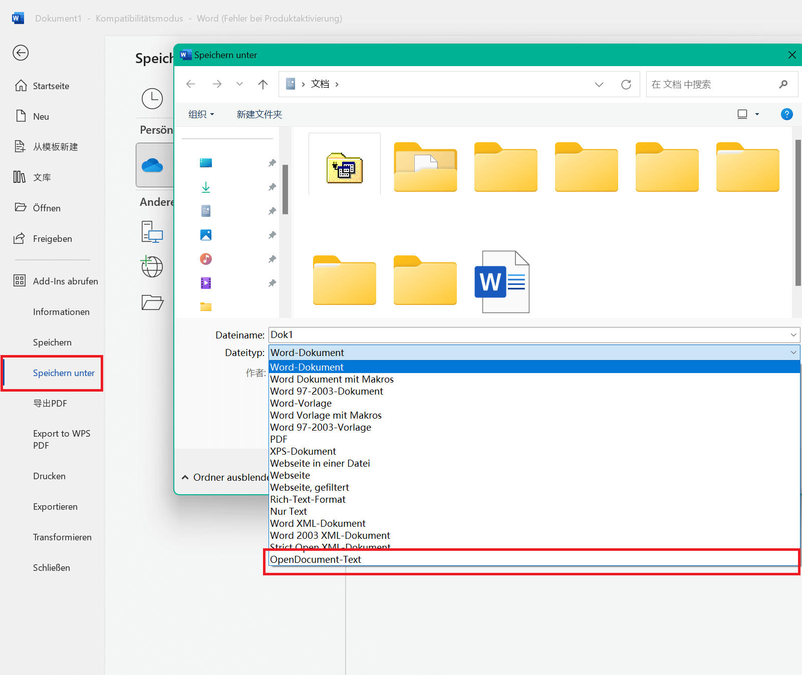 Speichern eines Word-Dokuments im OpenDocument-Format-Anweisungen