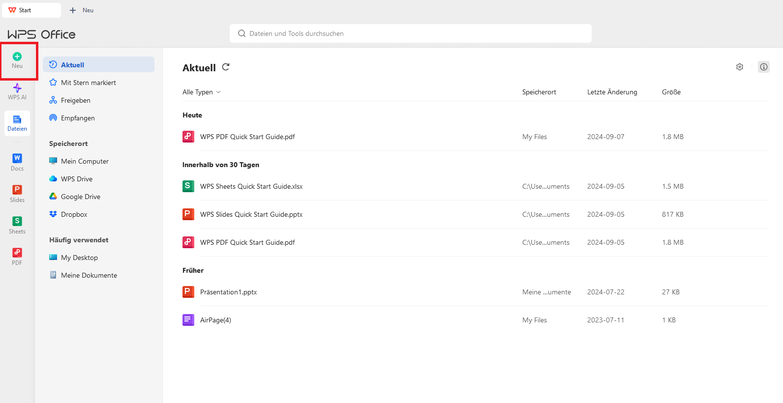 WPS Office Datei öffnen