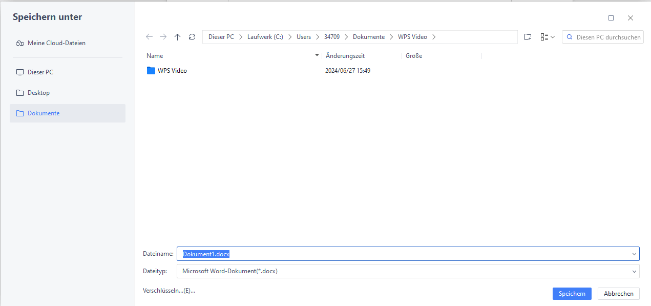 Speichern eines Dokuments im WPS Writer