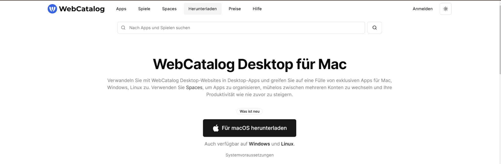 Webseite von Webcatalog