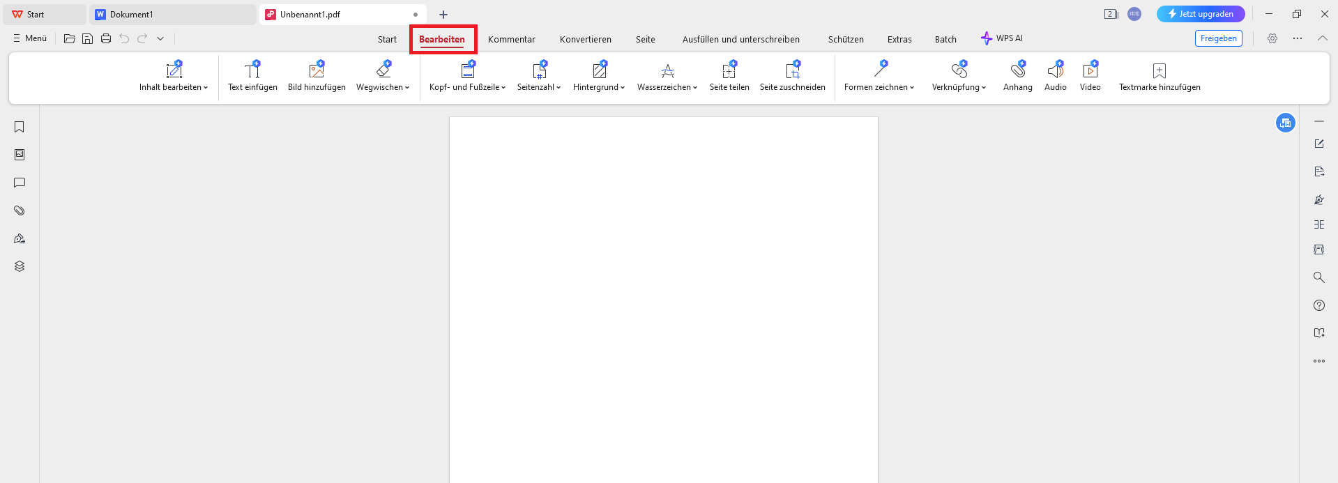 WPS PDF Reiter „Bearbeiten“