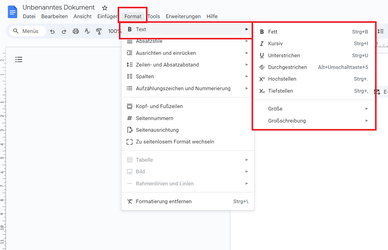 Die Formatierungswerkzeugleiste