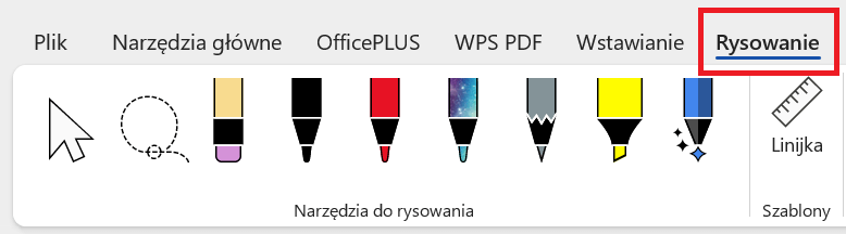 Narzędzie paska rysowania w Microsoft Word z różnymi opcjami