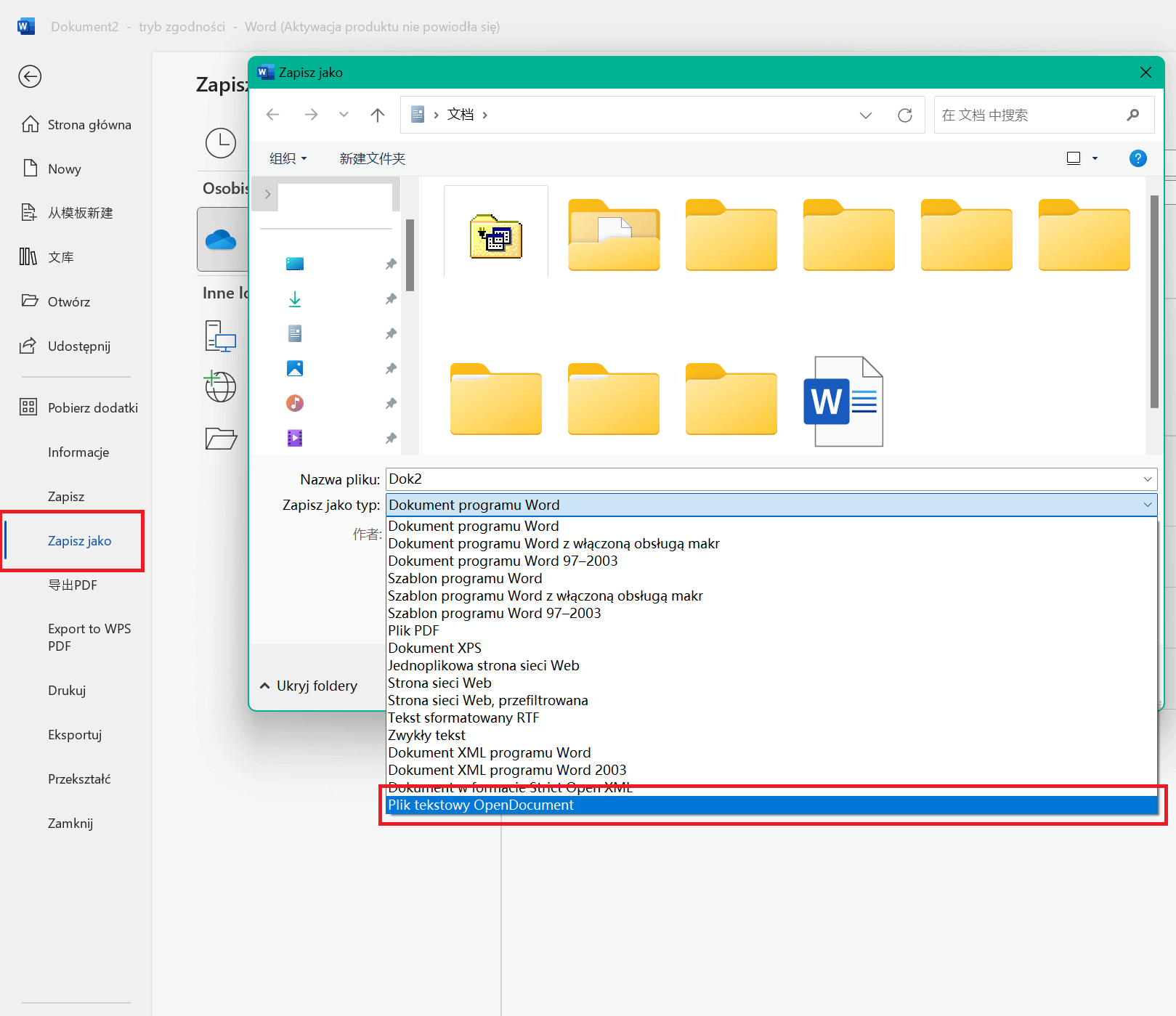 Zapisywanie dokumentu Word w formacie OpenDocument