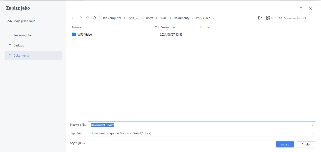 Zapis dokumentu w WPS Writer