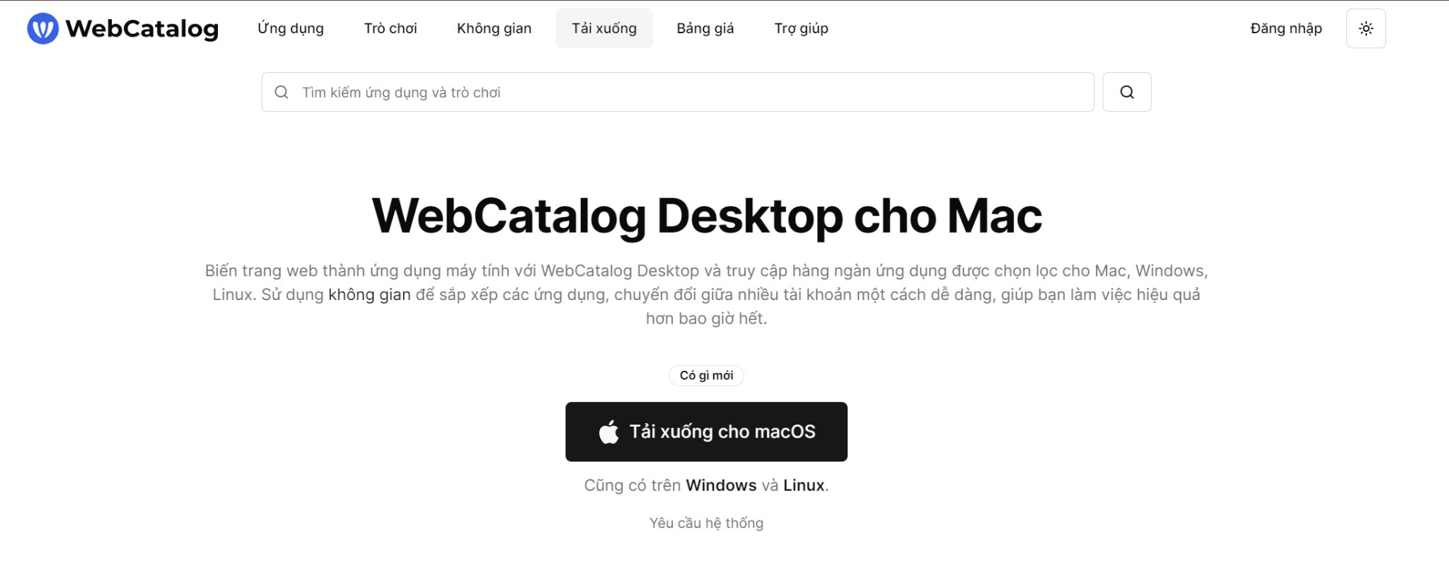 trang web của Webcatalog.