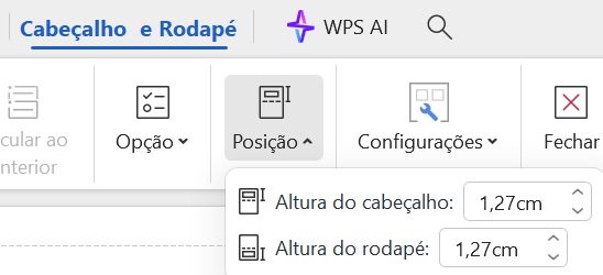 menu de posicionamento de cabeçalho e rodapé