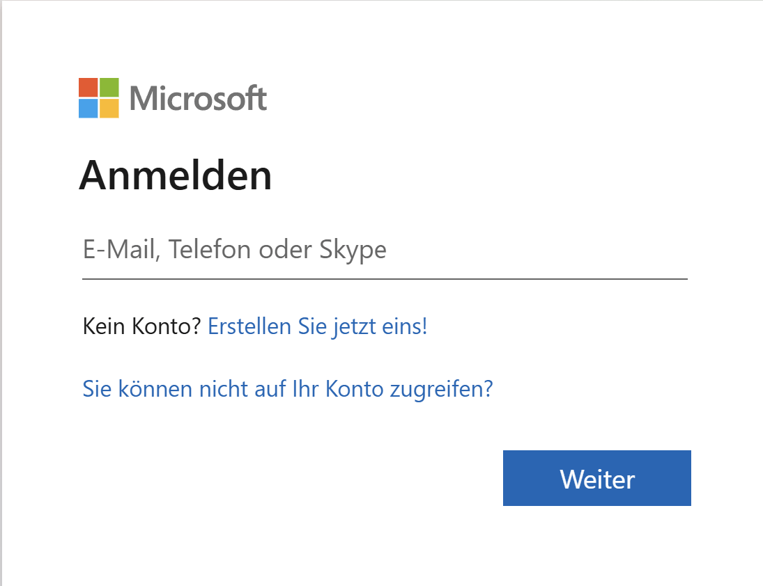 Microsoft Anmeldefenster