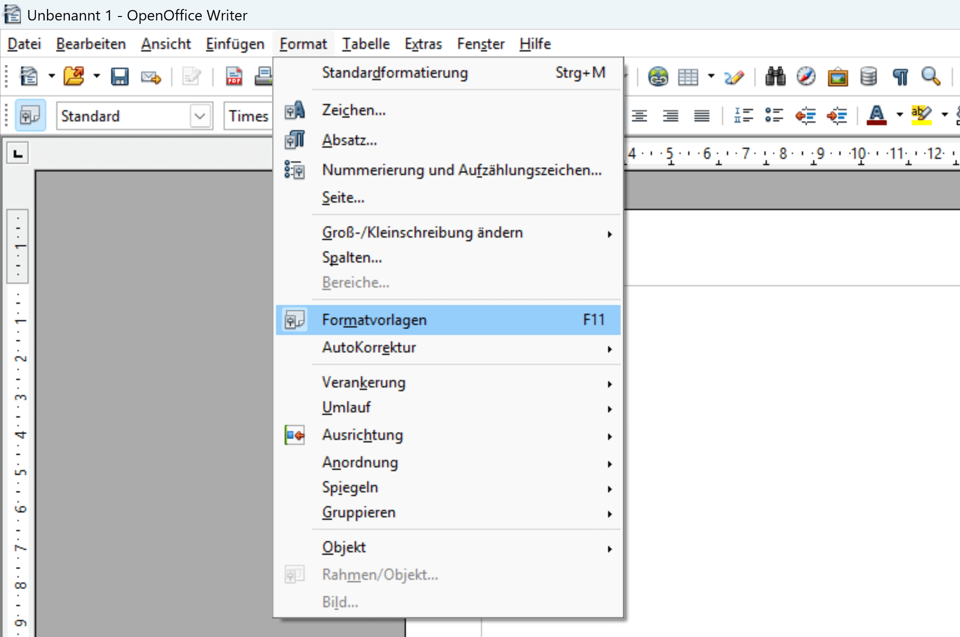 Formatvorlage auswählen